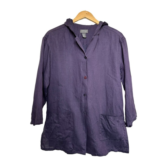 Lafayette 148 100% Linen Hooded Button Front Shacket Pockets Purple Size 10 - Picture 5 of 11